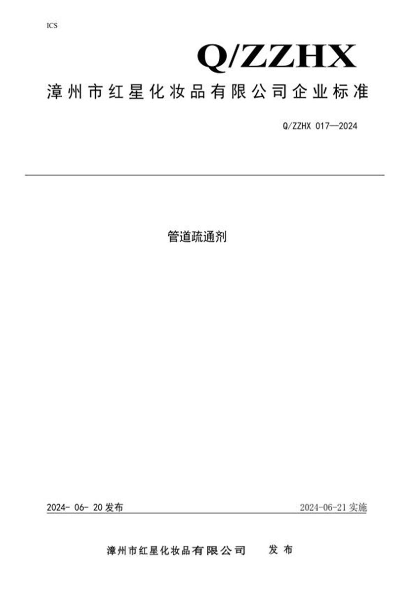 Q/ZZHX 017-2024 管道疏通剂资源截图