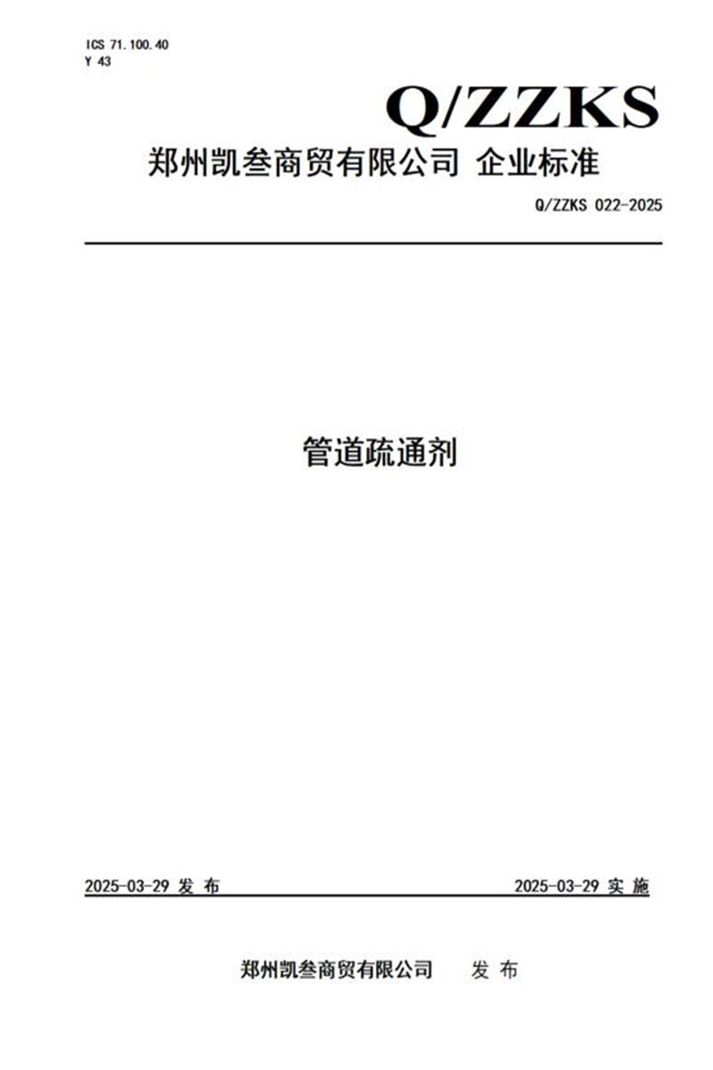 Q/ZZKS 022-2025 管道疏通剂资源截图