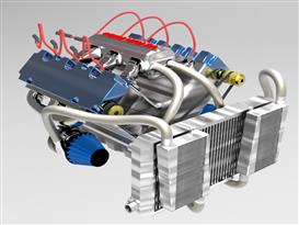 V6双涡轮增压发动机3D模
