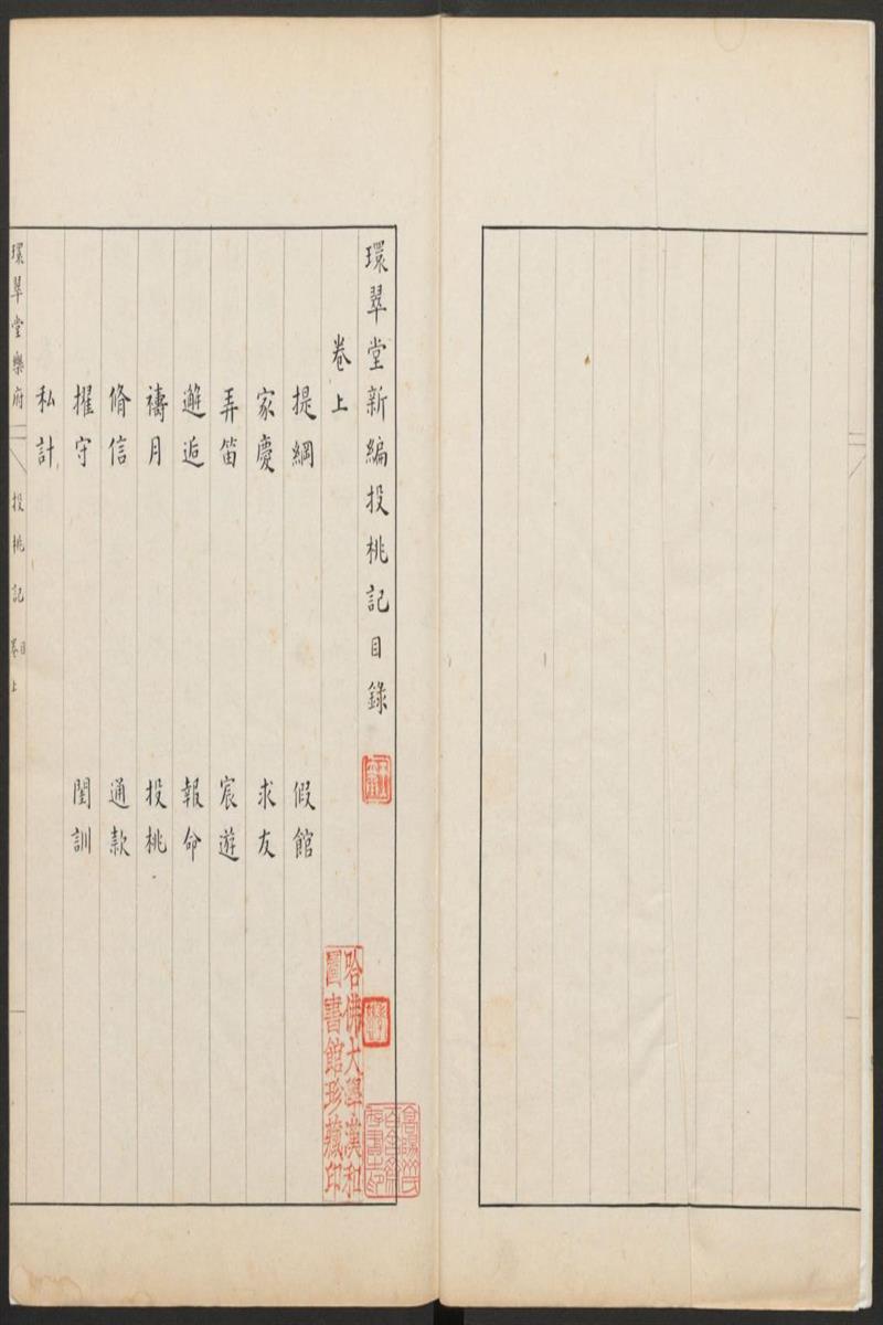 环翠堂新编投桃记 二卷 